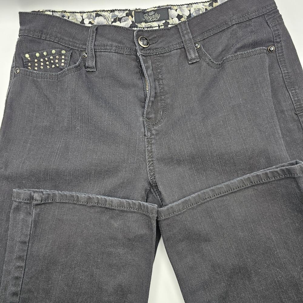 Royalty By YMI Womans size 12 Black Denim Jeans Embellished Pockets Flare Legs - Picture 5 of 9